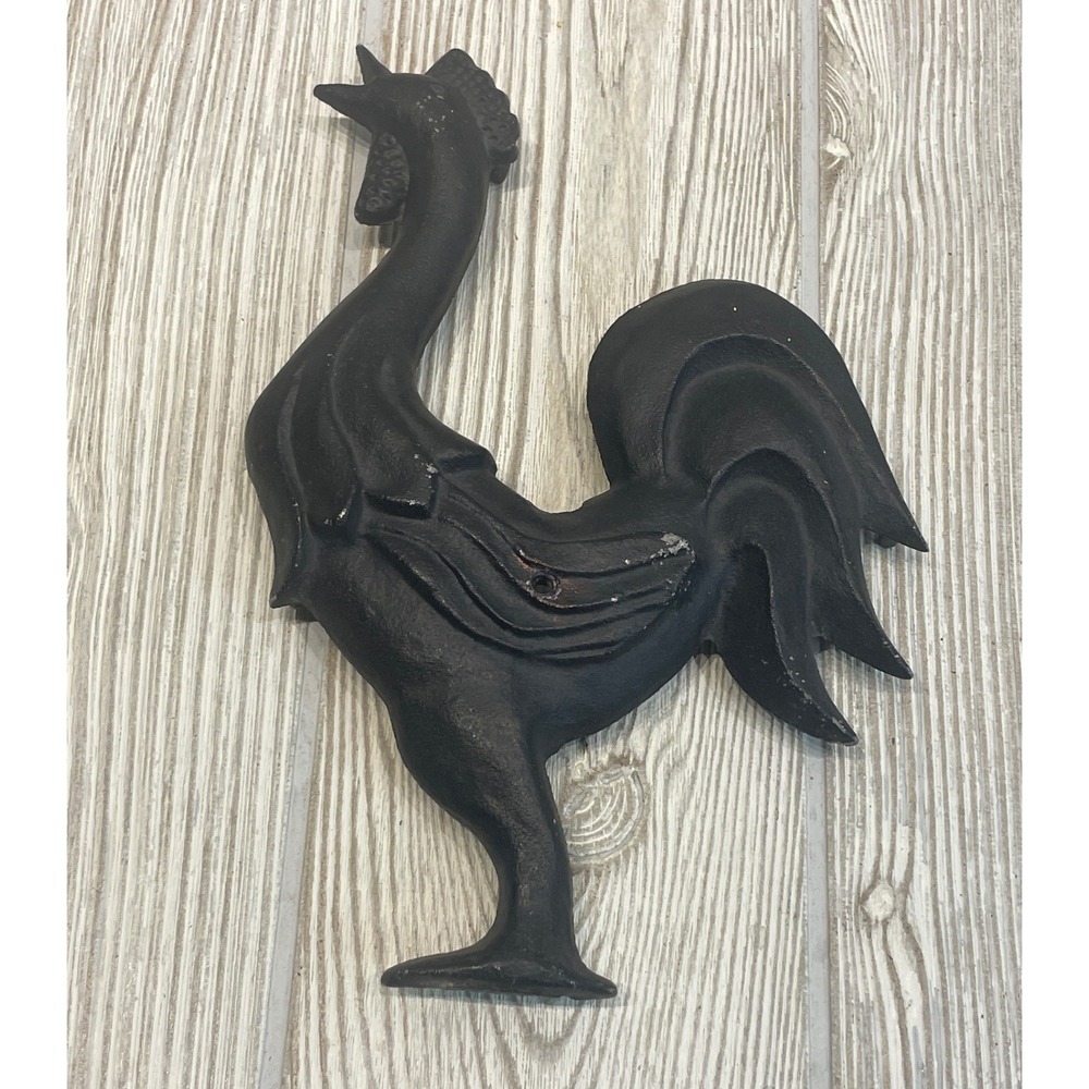 VTG Black Cast Iron Rooster Wall Plaque Farmhouse Country Home Decor Metal 8"